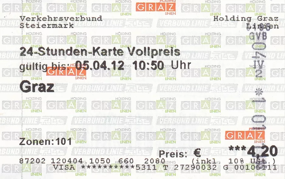 Day pass for Holding Graz Linien, the front (2012)