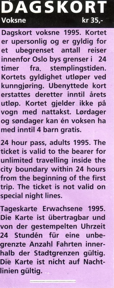 Day pass for Sporveien, the back (1995)