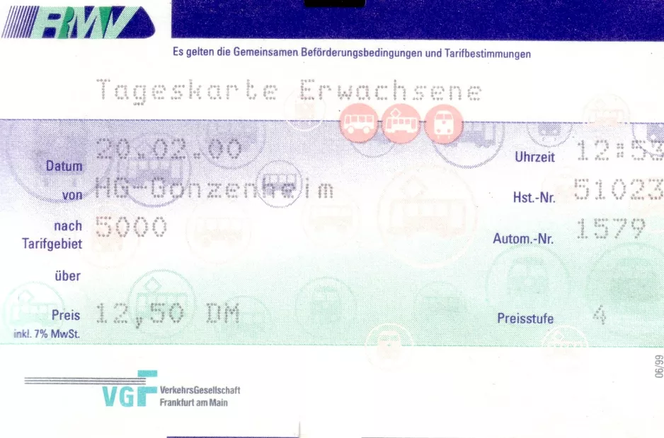 Day pass for Verkehrsgesellschaft Frankfurt am Main (VGF) (2000)