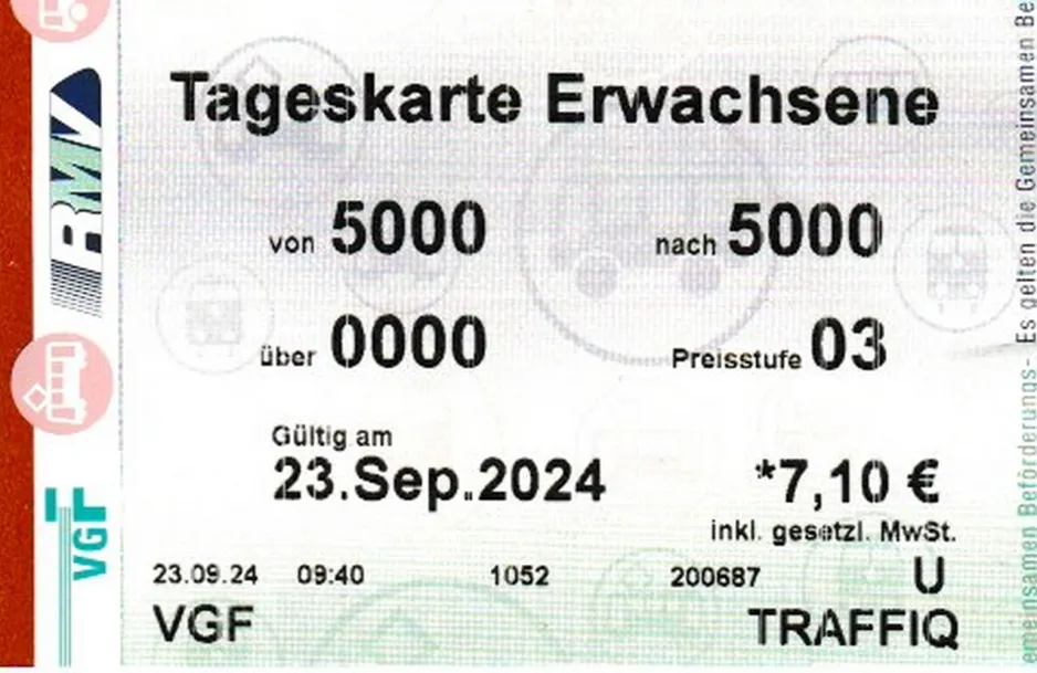 Day pass for Verkehrsgesellschaft Frankfurt am Main (VGF), the front (2024)