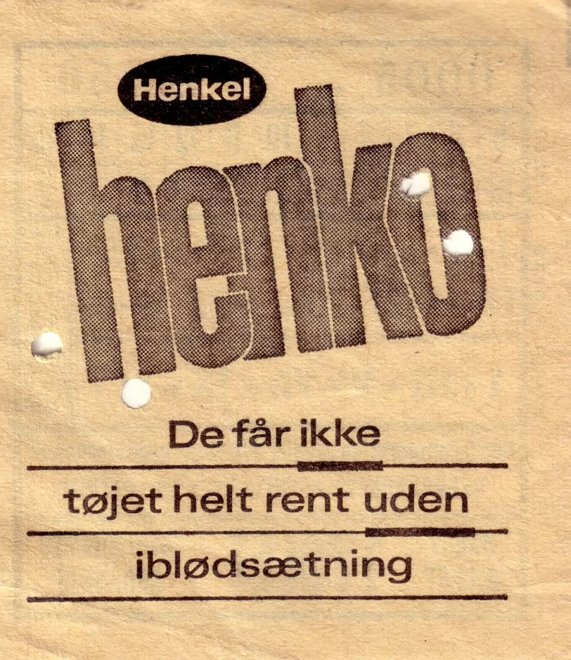 Discount ticket for Københavns Sporveje (KS), the back Henkel henko (1965-1968)