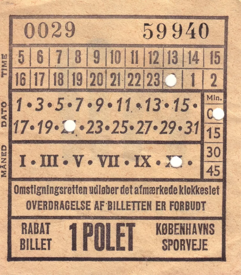 Discount ticket: Omstigningsretten udløber det afmærkede klokkeslet
 (1965-1968)