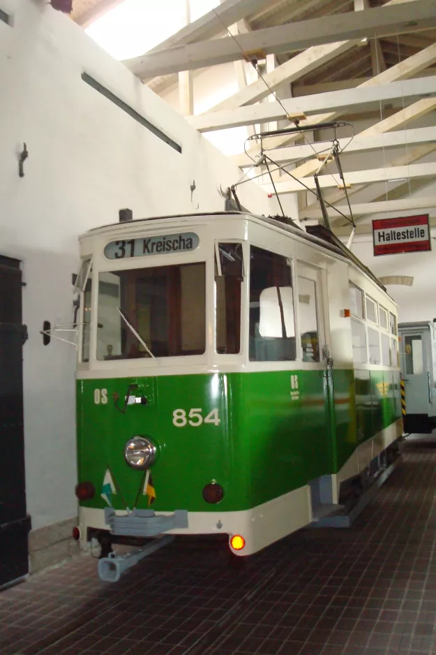 Dresden railcar 854 in Straßenbahnmuseum (2015)