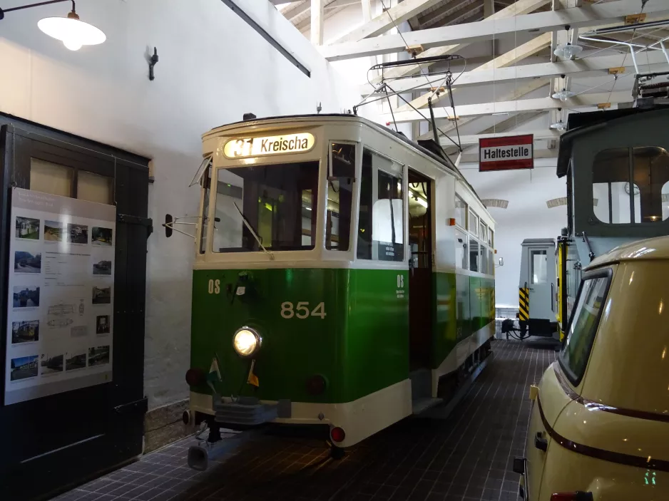 Dresden railcar 854 in Straßenbahnmuseum (2019)