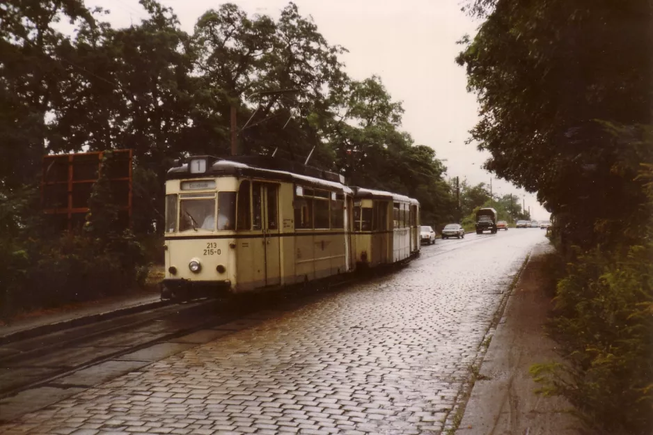 Dresden tram line 1 with railcar 213 215-0 on Meißner Landstraße (1990)