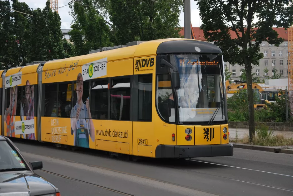 Dresden tram line 11 with low-floor articulated tram 2841 near Postplatz (2015)