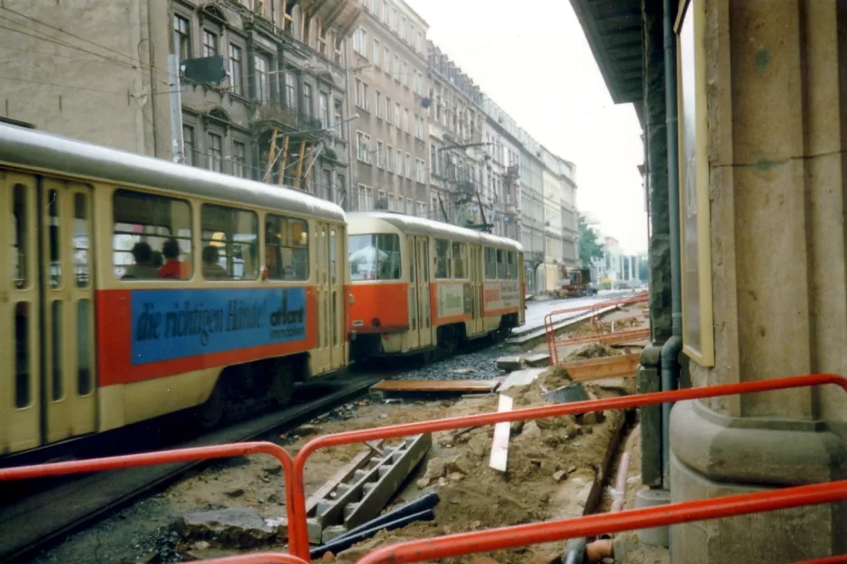 Dresden tram line 13  close by Bautzner Straße/Rothenbürger Straße (1993)