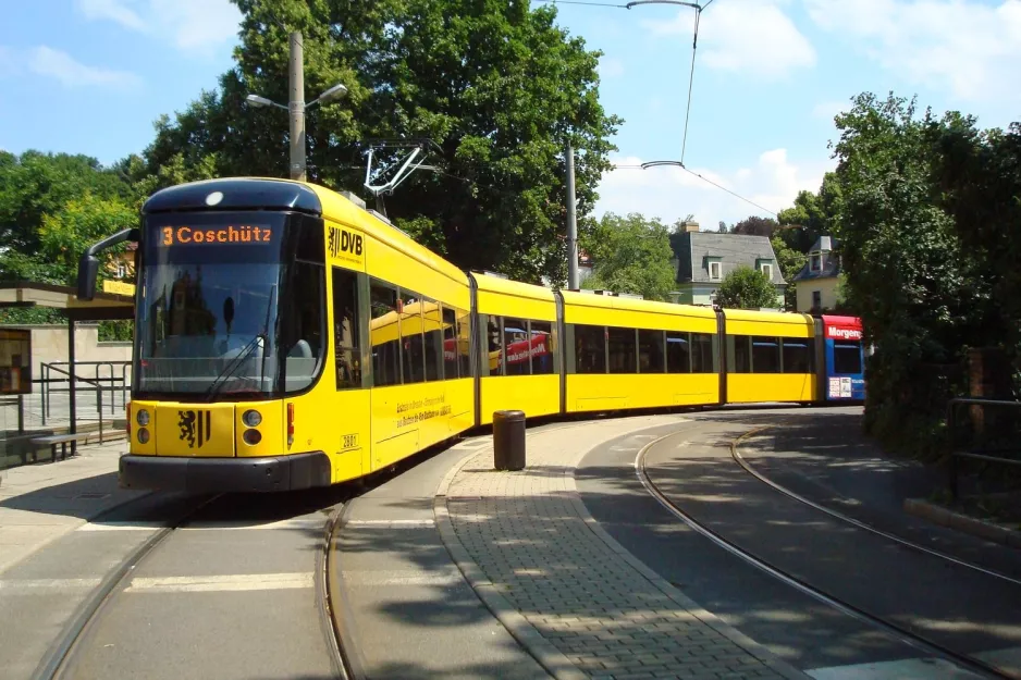 Dresden tram line 3 with low-floor articulated tram 2801 "Stadt Bautzen" at Wilder Mann (2011)