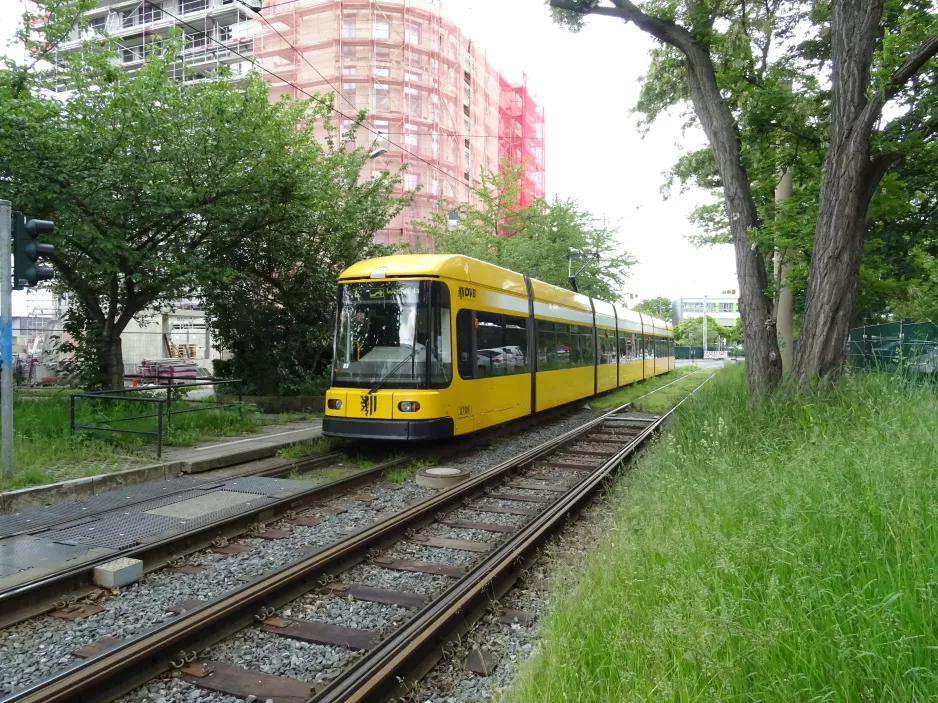 Dresden tram line 4 with low-floor articulated tram 2708 at Straßburger Platz (2019)