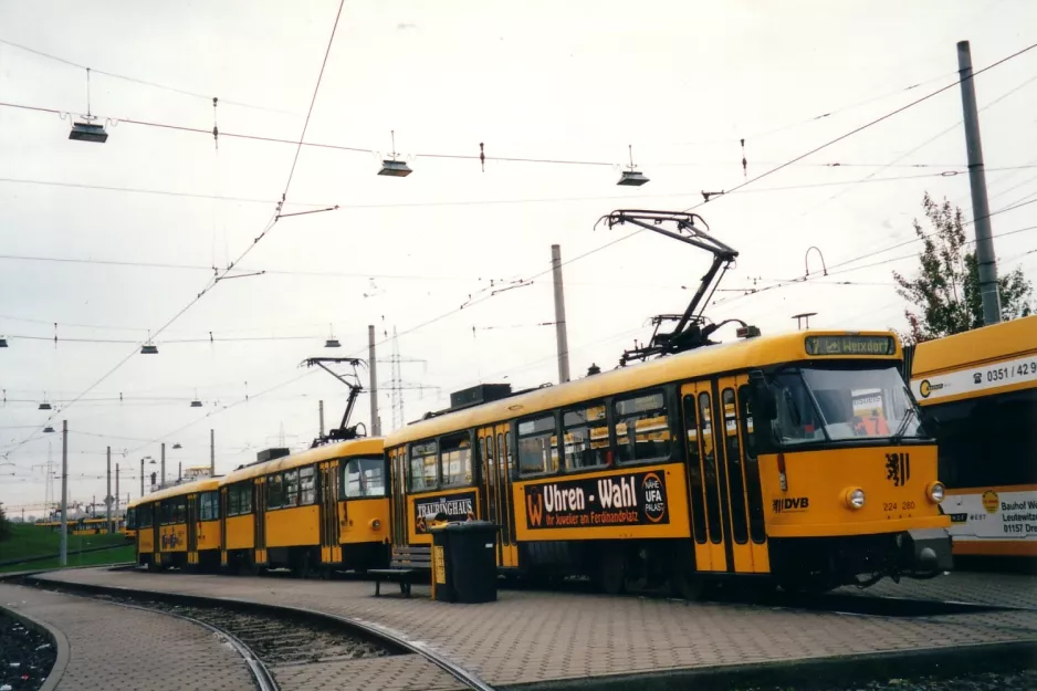 Dresden tram line 7 with railcar 224 280 at Gorbitz (2002)