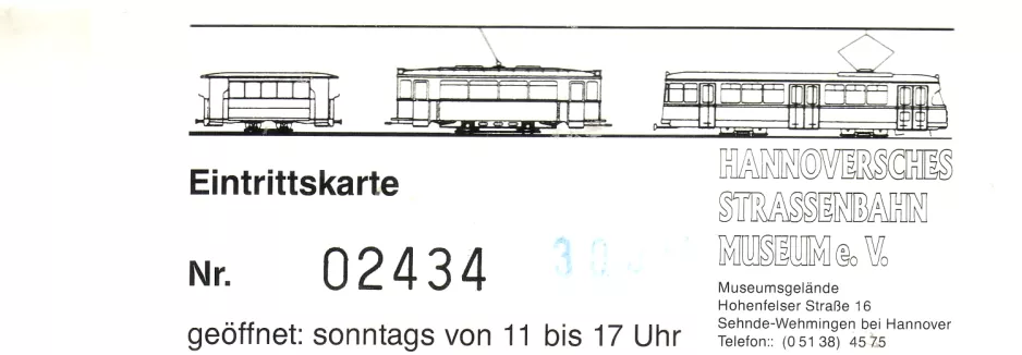 Entrance ticket for Hannoversches Straßenbahn-Museum (HSM) (2000)