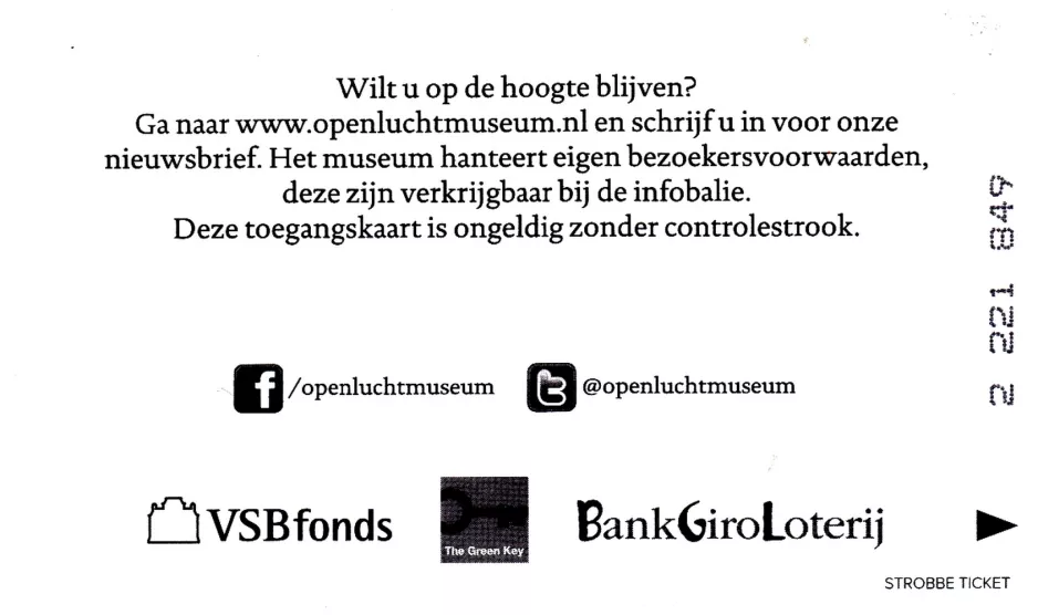 Entrance ticket for Netherlands Open Air Museum, the back (2014)