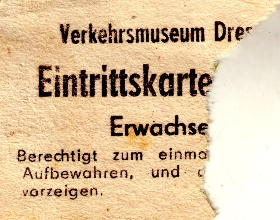 Entrance ticket for Verkehrsmuseum Dresden (VMD) (1983)