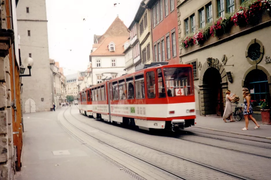 Erfurt tram line 4 with articulated tram 475 on Marktstraße (1998)