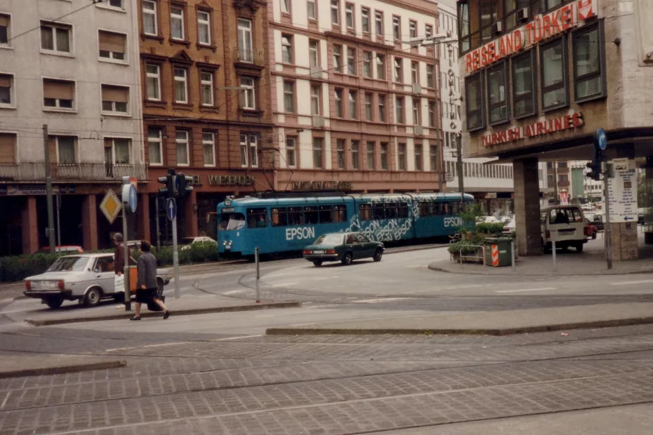 Frankfurt am Main extra line V with articulated tram 813 close by Hauptbahnhof (1990)