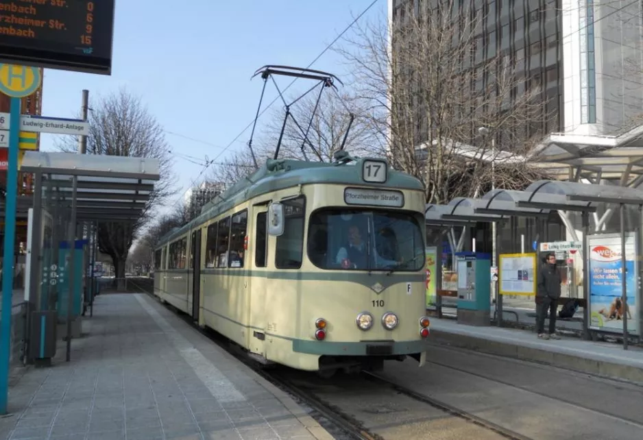 Frankfurt am Main tram line 17 with museum tram 110 at Ludwig-Erhard-Anlage (2013)