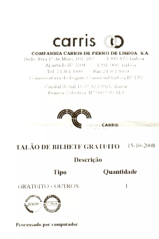 Free pass for Museu da Carris (2008)