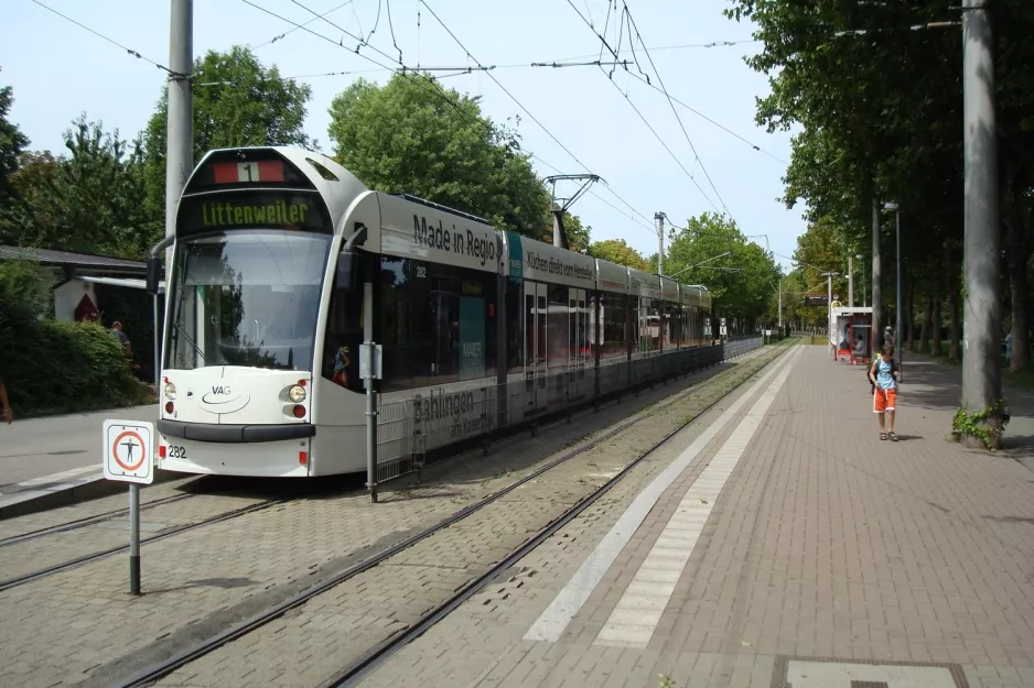 Freiburg im Breisgau tram line 1 with low-floor articulated tram 282 at Rathaus im Stühlinger (2008)