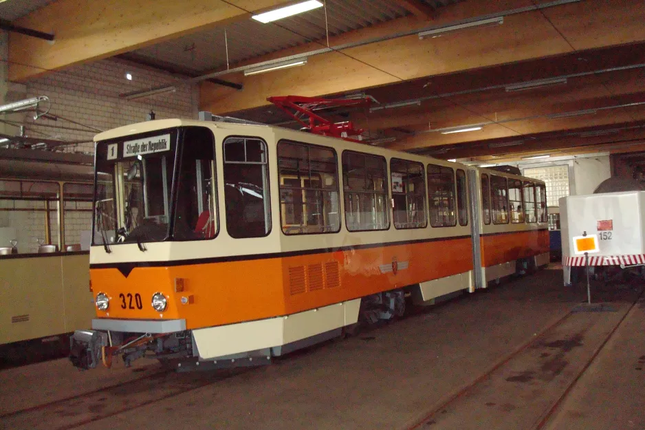 Gera museum tram 320 inside the depot Geraer Verkehrsbetrieb depot, Zoitzbergstraße (2014)