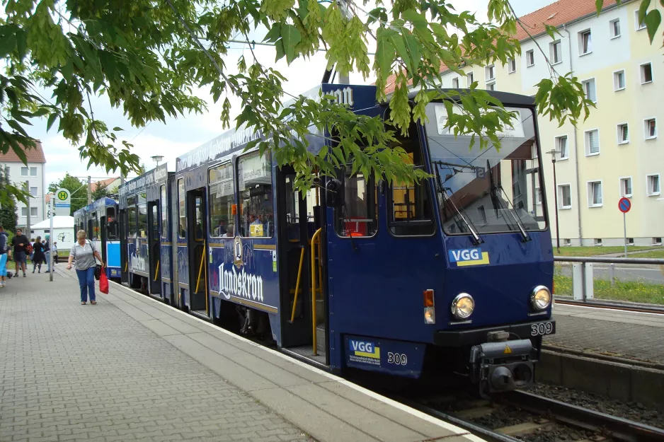 Görlitz tram line 1 with articulated tram 309 at Weinhübel (2015)