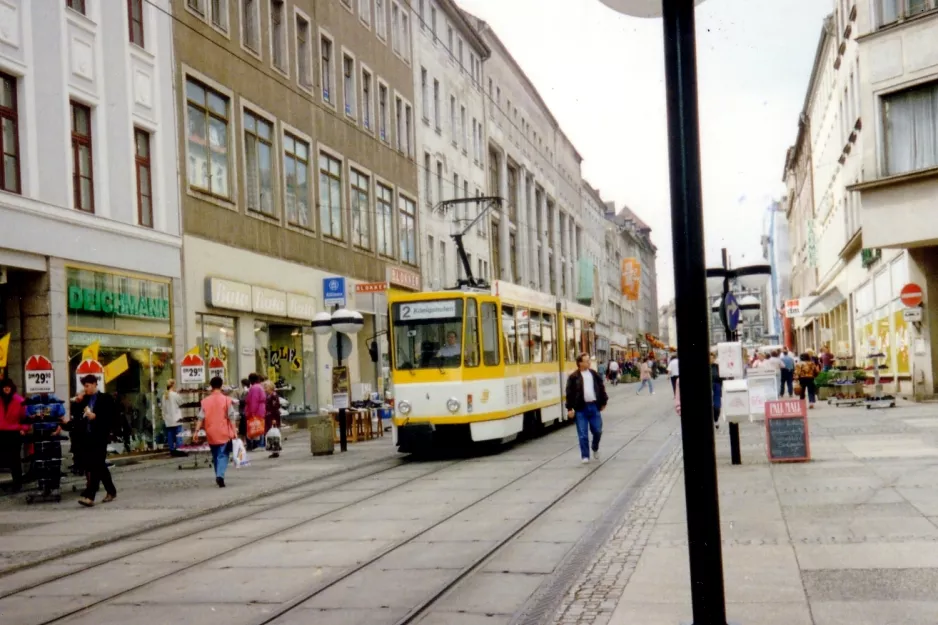 Görlitz tram line 2 with articulated tram 4 near Postplatz (1993)