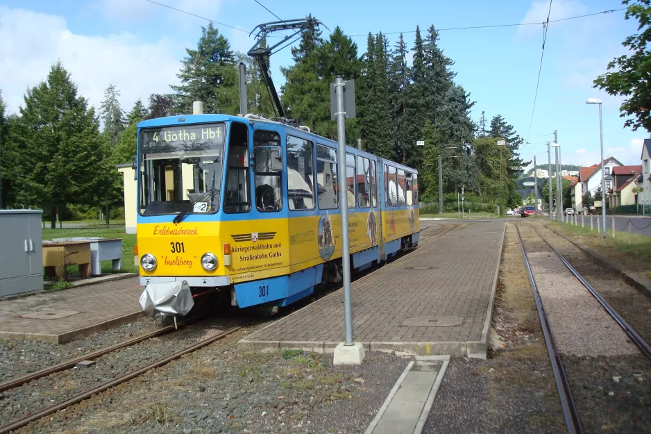 Gotha regional line 4 Thüringerwaldbahn with articulated tram 301 at Tabarz (2014)