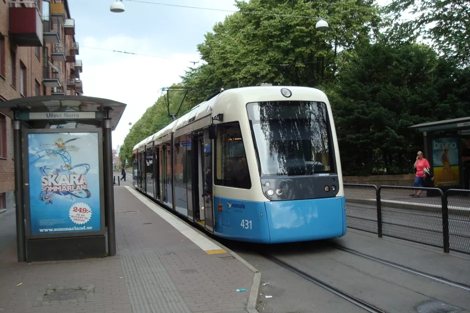 Gothenburg tram line 11 with low-floor articulated tram 431 at Ullevi Norra (2009)