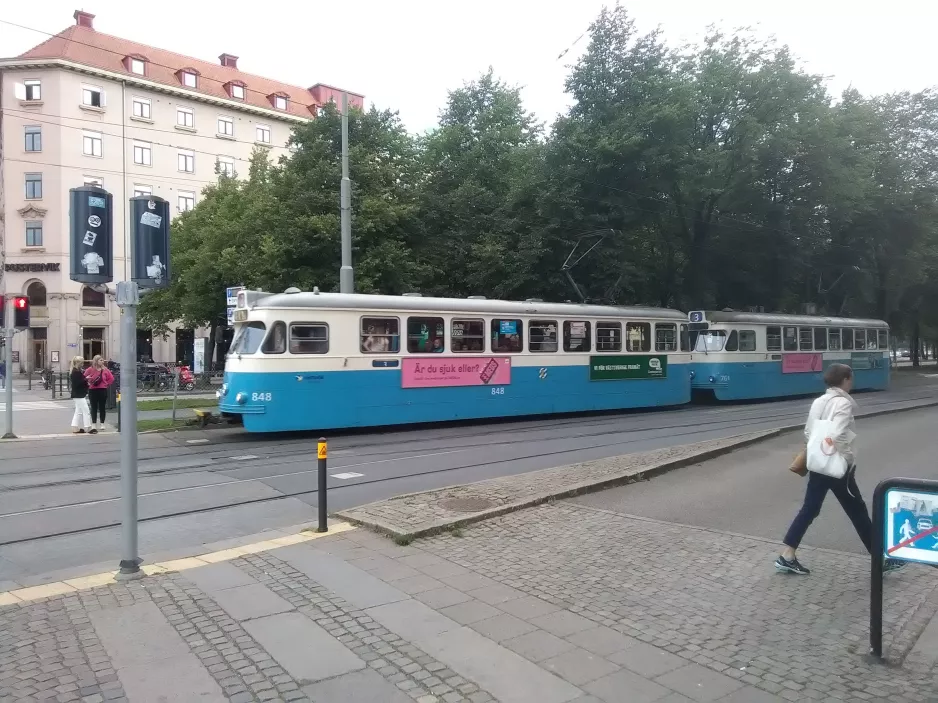 Gothenburg tram line 3 with railcar 848 "Kal" close by Järntorget (2018)