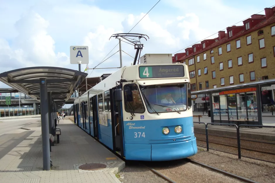 Gothenburg tram line 4 with articulated tram 374 "Albert Ehrensvärd" at Mölndal (2009)