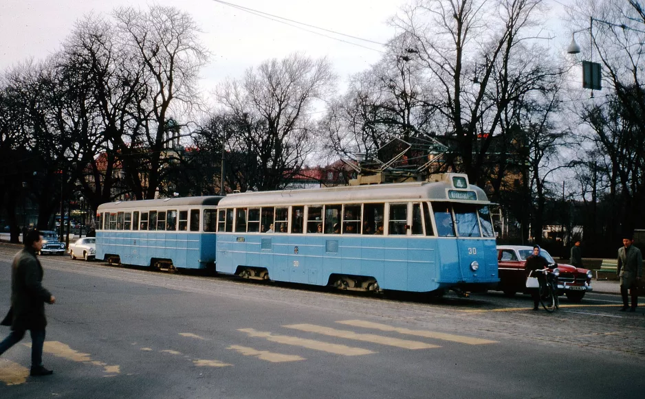 Gothenburg tram line 4 with railcar 30 on Södra Allégatan (1962)