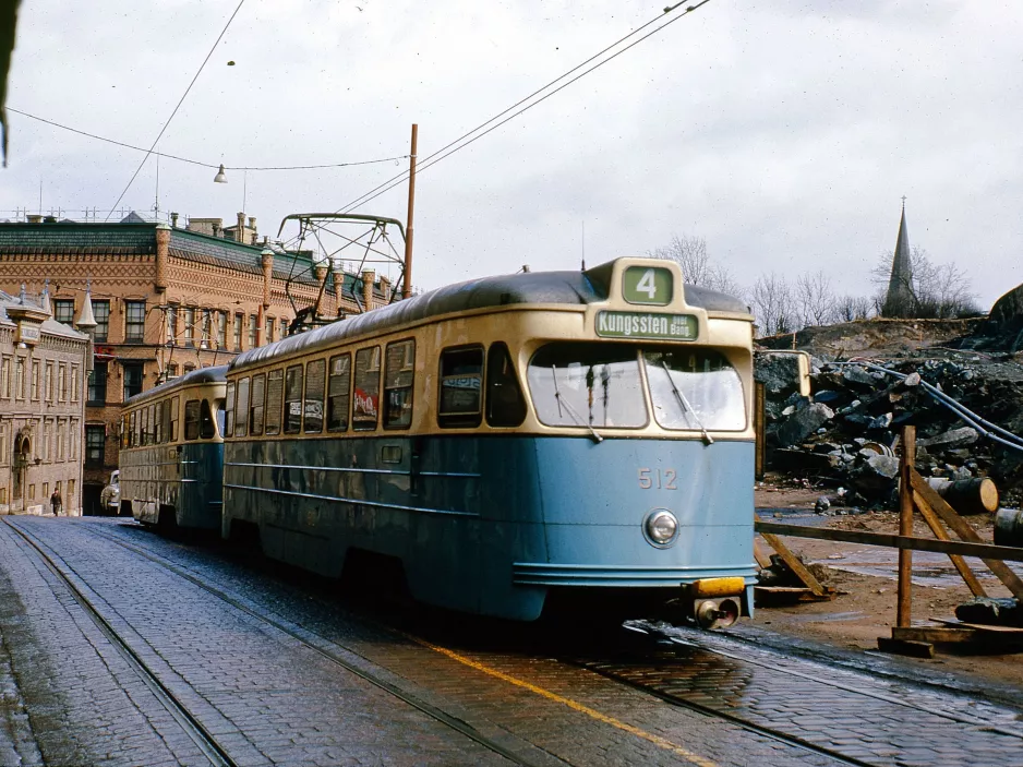 Gothenburg tram line 4 with railcar 512 on Järntorget (1962)