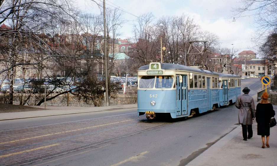 Gothenburg tram line 4 with railcar 542 on Västra Hamngatan (1962)