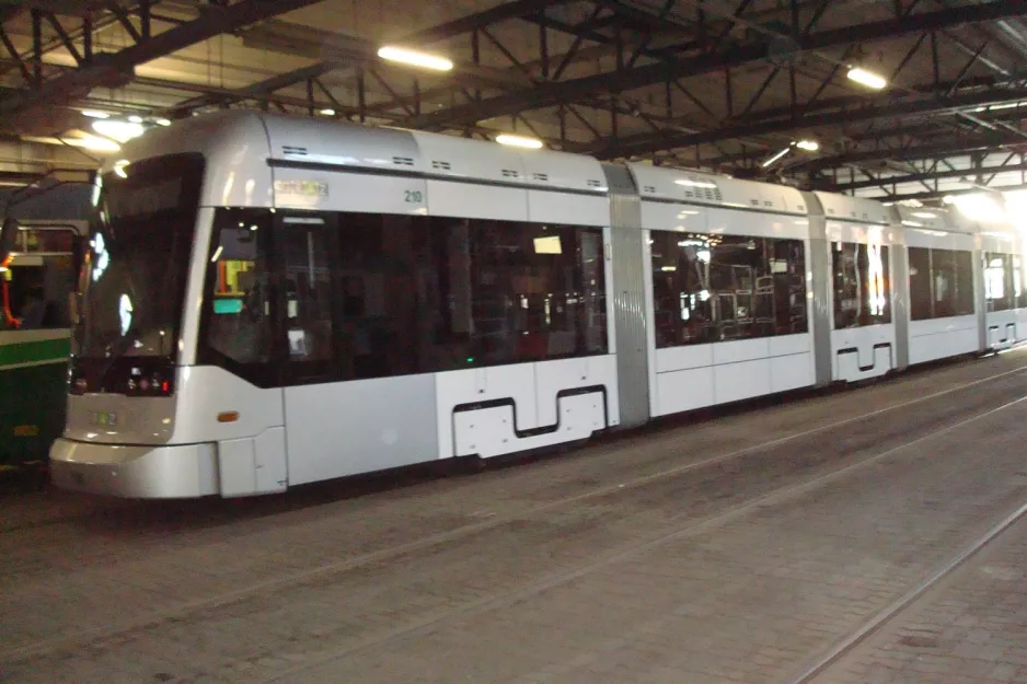 Graz low-floor articulated tram 210 inside the depot Steyrergasse 1 (2012)