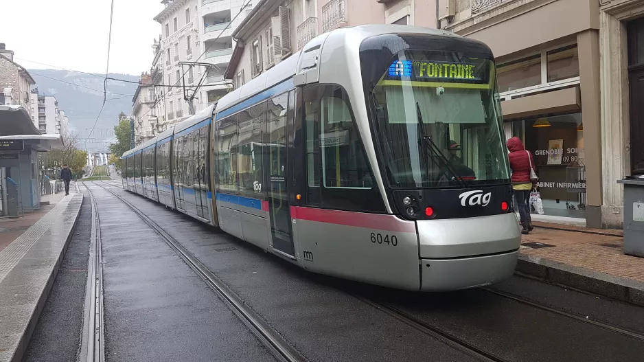 Grenoble tram line A with low-floor articulated tram 6040 at Berriat-Le Magasin (2018)