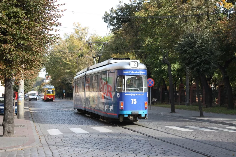 Grudziądz tram line T2 with articulated tram 75 on Legionow (2009)