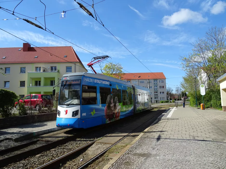 Halberstadt tram line 2 with low-floor articulated tram 2 at Herbingstraße (2017)