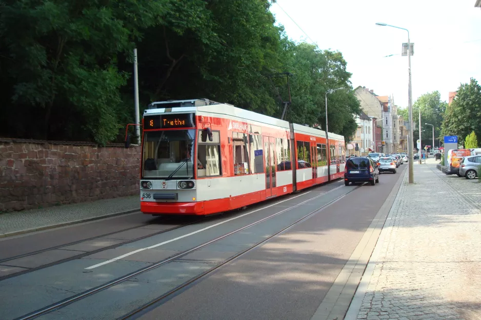 Halle (Saale) tram line 8 with low-floor articulated tram 636 at Emil-Eichhorn-Straße (2014)