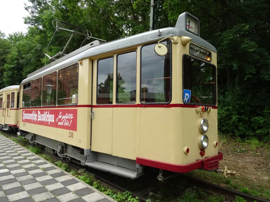 Hannover Hohenfelser Wald with railcar 236 at Straßenbahn-Haltestelle (2020)