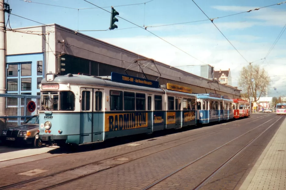 Heidelberg articulated tram 228 on the side track at Betriebshof, Karl-Metz Straße (1998)