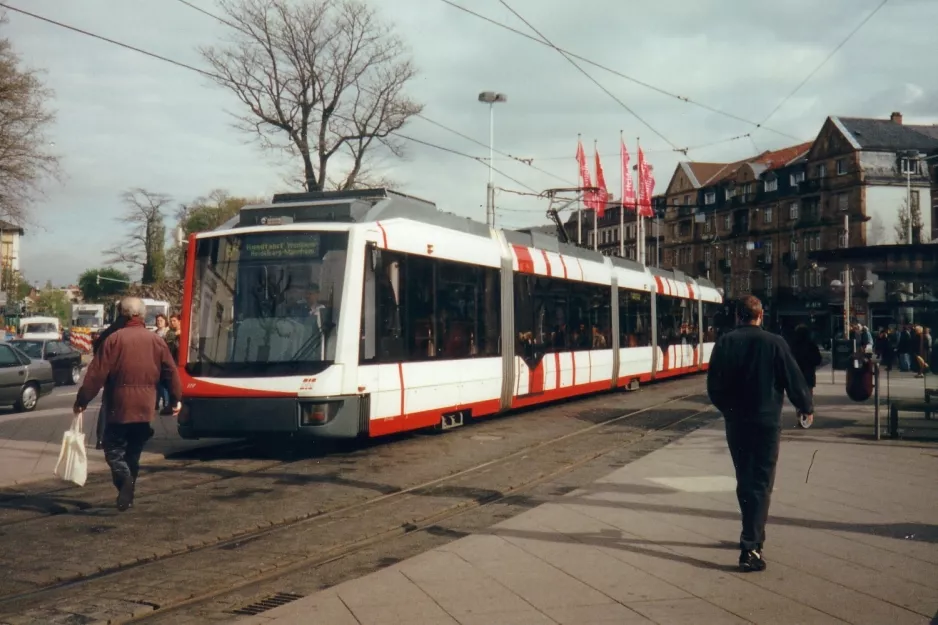 Heidelberg regional line 5 with low-floor articulated tram 119 at Bismarckplatz (1998)