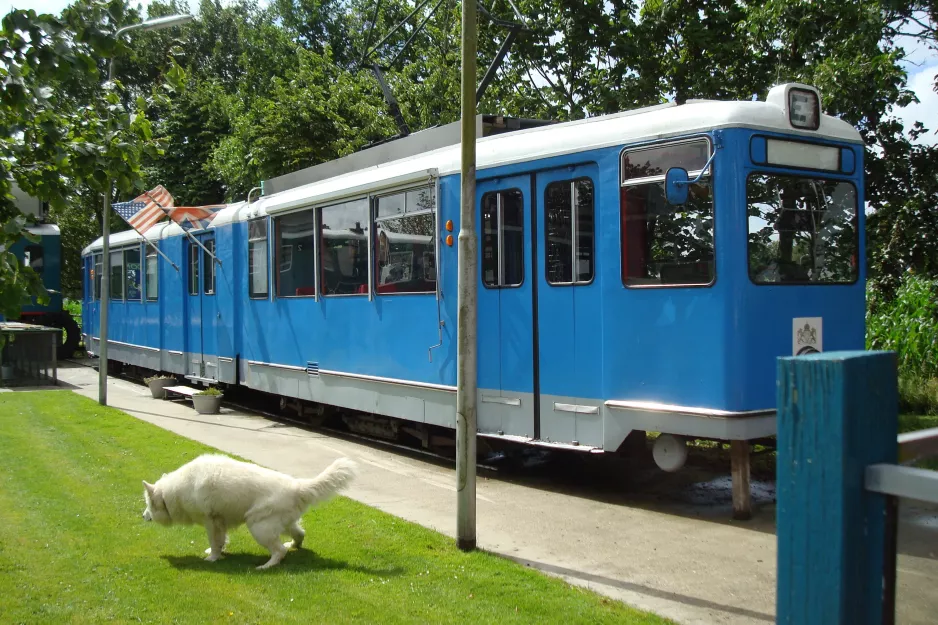 Hoogwoud articulated tram 1208 on the side track at Hotellet Controversy Tram Inn (2014)