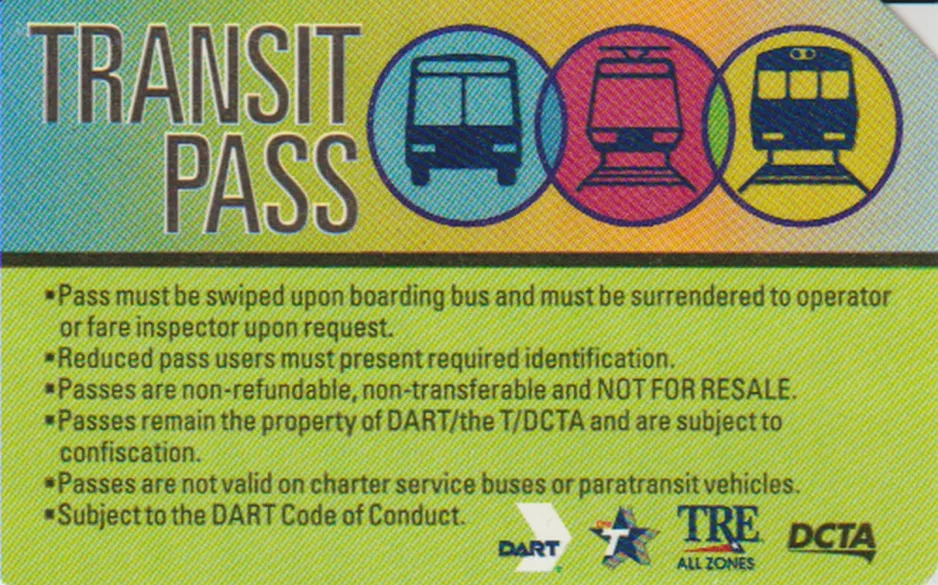 Hour ticket for Dallas Area Rapid Transit (DART), the back (2018)