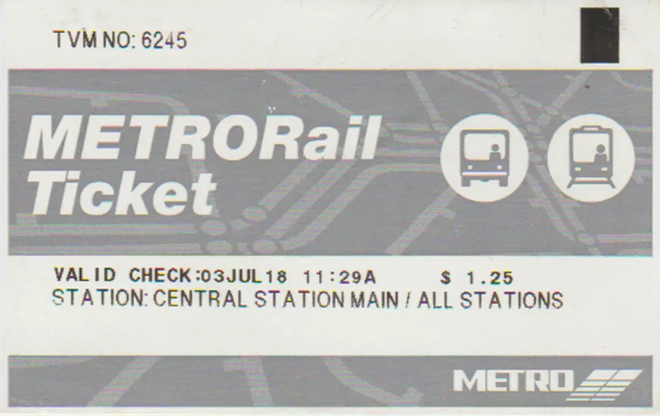 Hour ticket for Metropolitan Transit Authority of Harris County (METROrail), the front (2018)