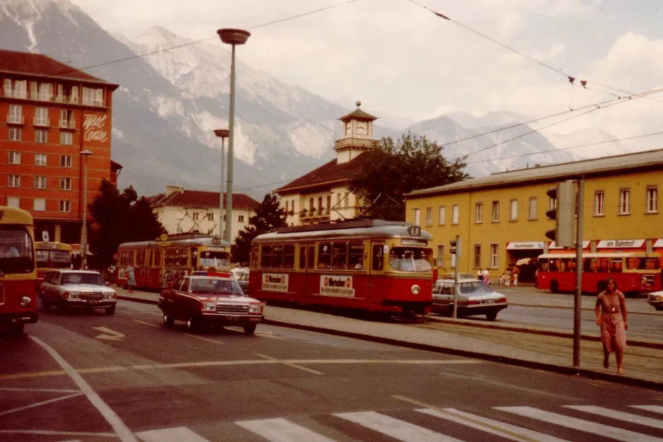 Innsbruck tram line 1 at Hauptbahnhof, Südtiroler Platz (1982)