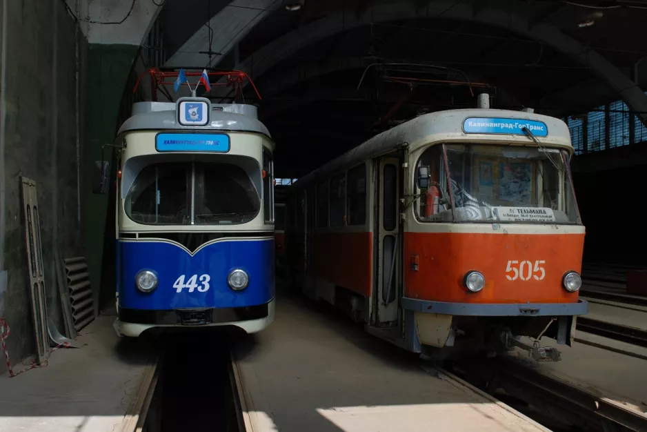 Kaliningrad articulated tram 443 inside the depot Tramvaynoye Depo (2012)