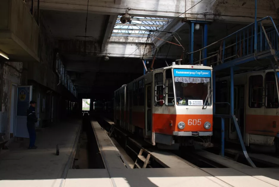 Kaliningrad articulated tram 605 inside Tramvaynoye Depo (2012)