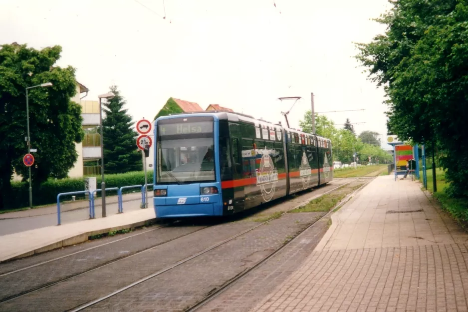 Kassel tram line 4 with low-floor articulated tram 610 at Walther-Schücking-Platz (2002)