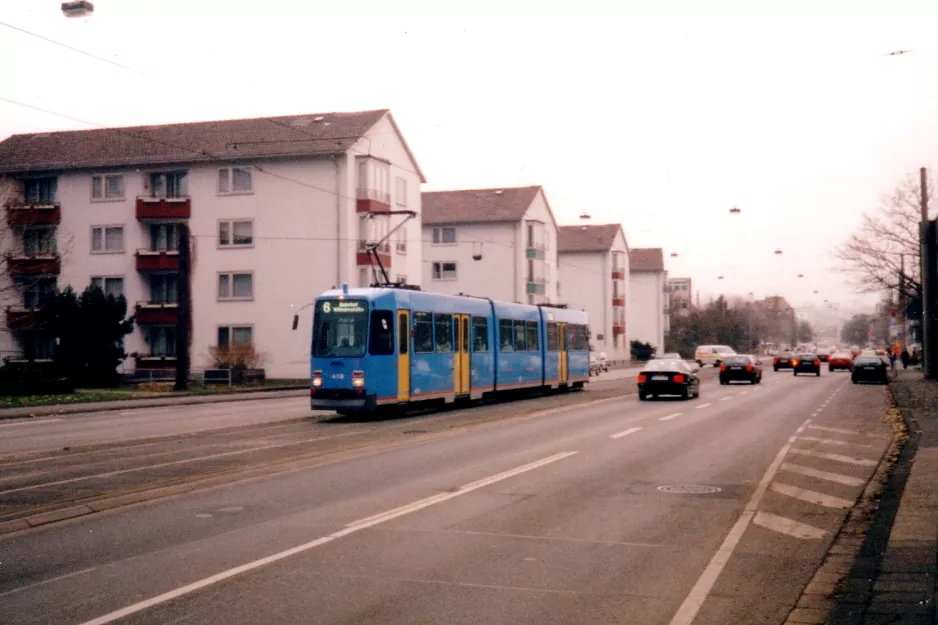 Kassel tram line 6 with articulated tram 419 near Katzensprung / Universität (1998)