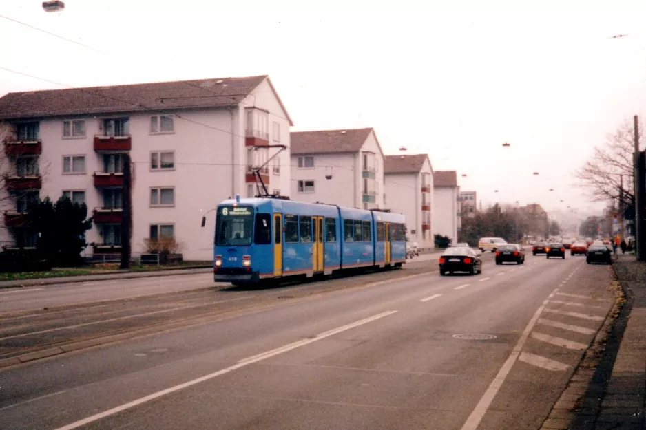 Kassel tram line 6 with articulated tram 419 on Weserstraße (1998)