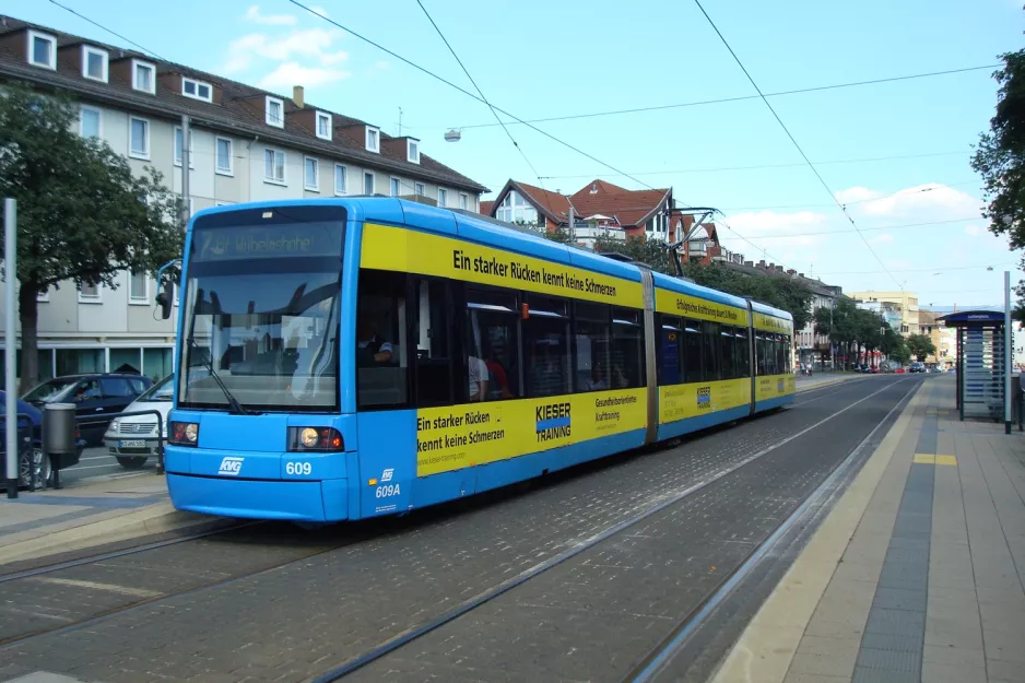 Kassel tram line 7 with low-floor articulated tram 609 at Lutherplatz (2010)